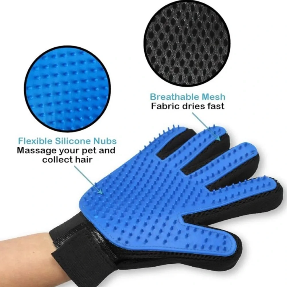💞 New One Size Blue & Black Pet Grooming Glove for Cats & Puppy Dogs
